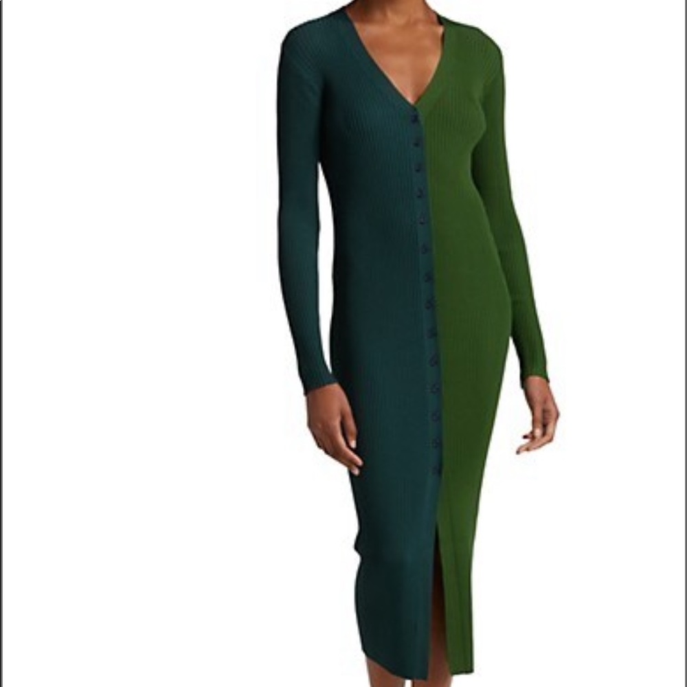 STAUD Shoko two tone Cardigan Sweater Dress in Green